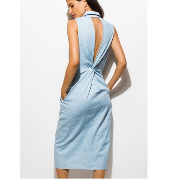 Chambray Sleeveless Denim Midi Dress - Picture 3 of 6
